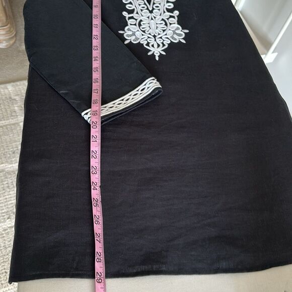 JONES NEW YORK Linen Split Neck Tunic Top Blouse Black Soutache Embroidery Sz. M - Picture 8 of 10